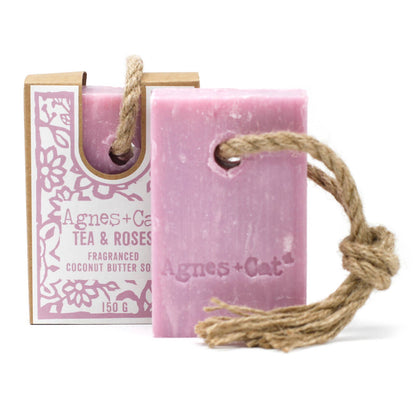 150g Soap on a rope - Tea and roses