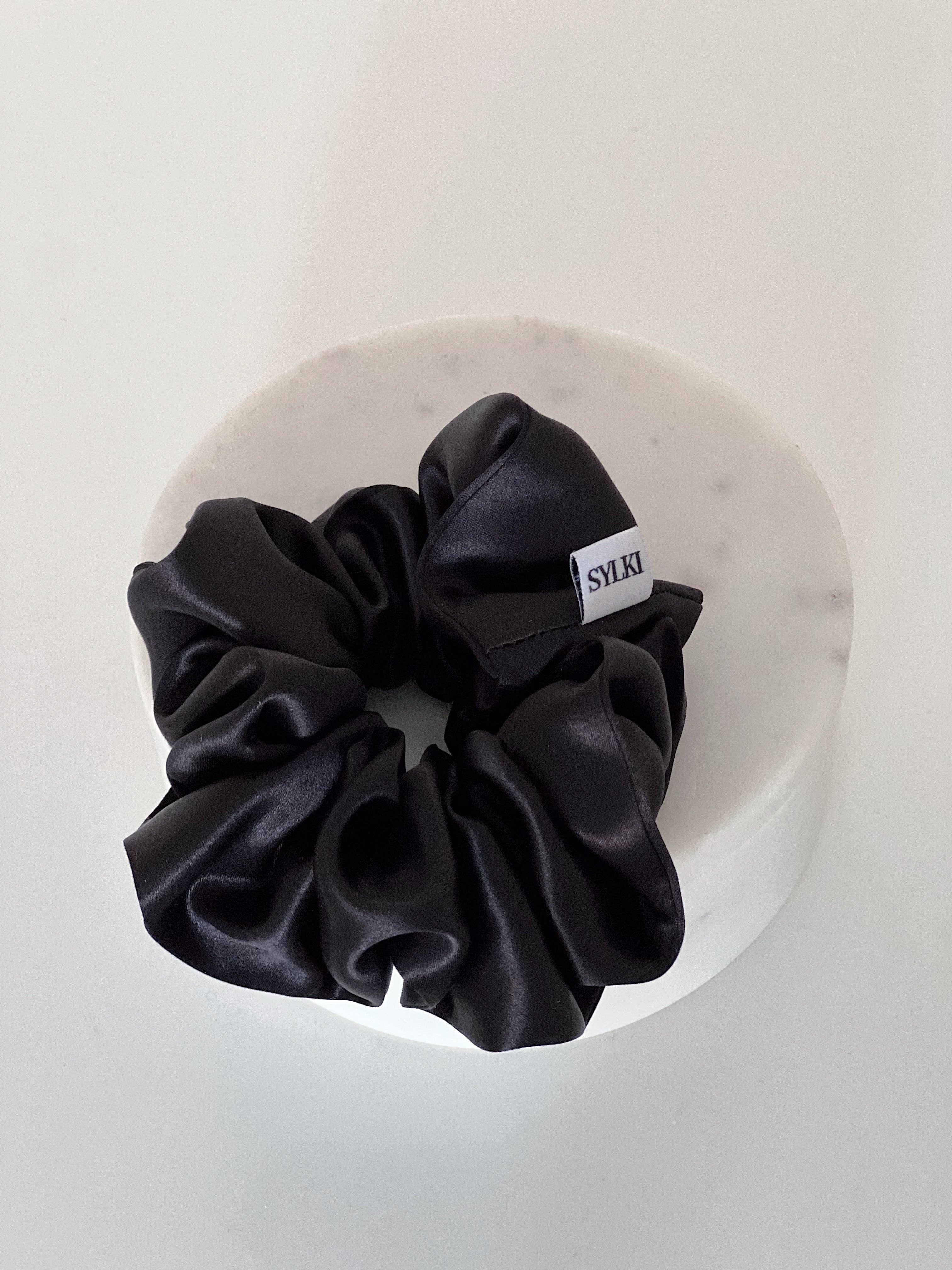 Black Pure Silk Scrunchie