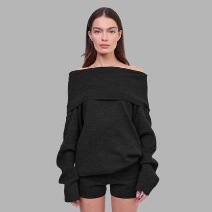 Off-Shoulder Knit Sweater, Blvck