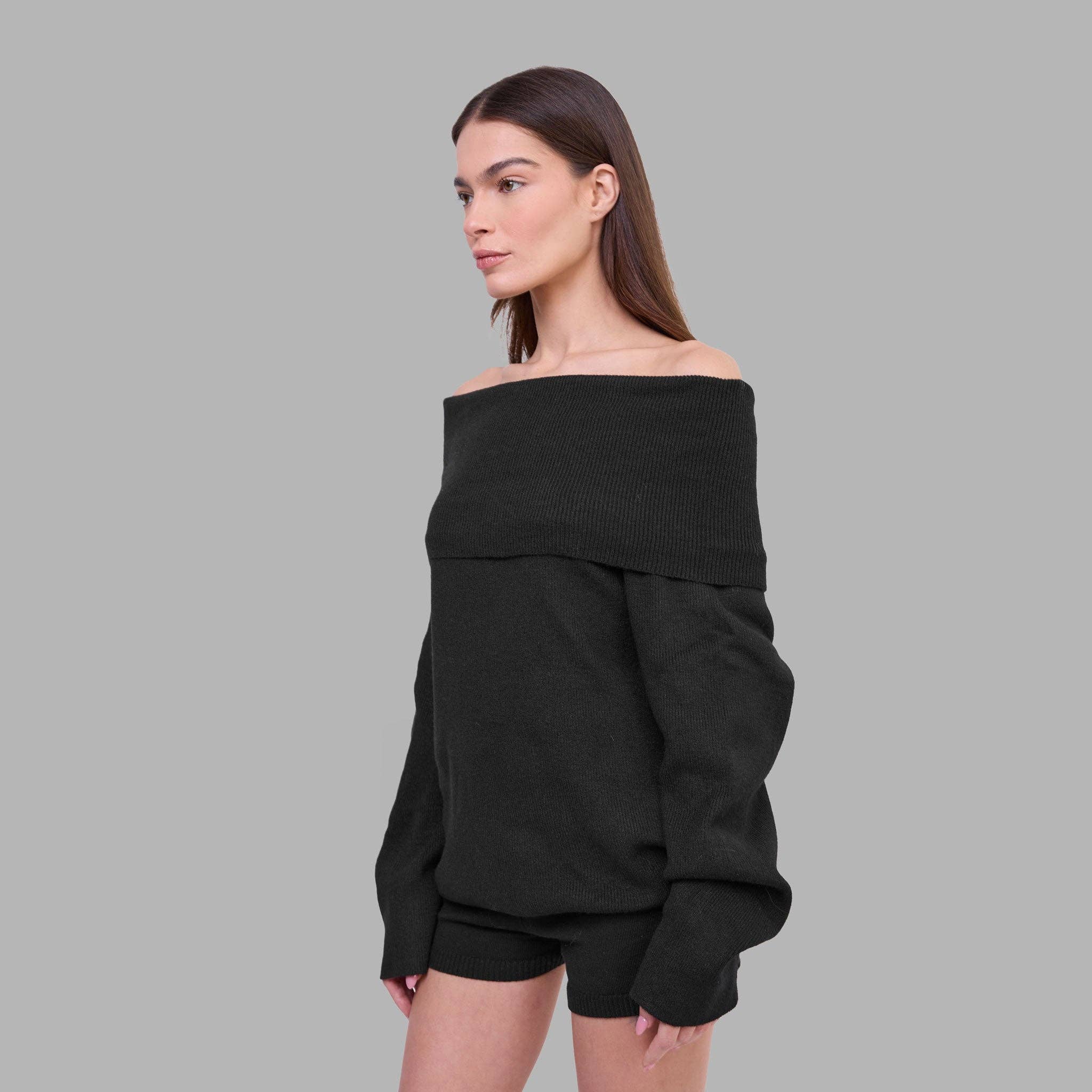 Off-Shoulder Knit Sweater, Blvck