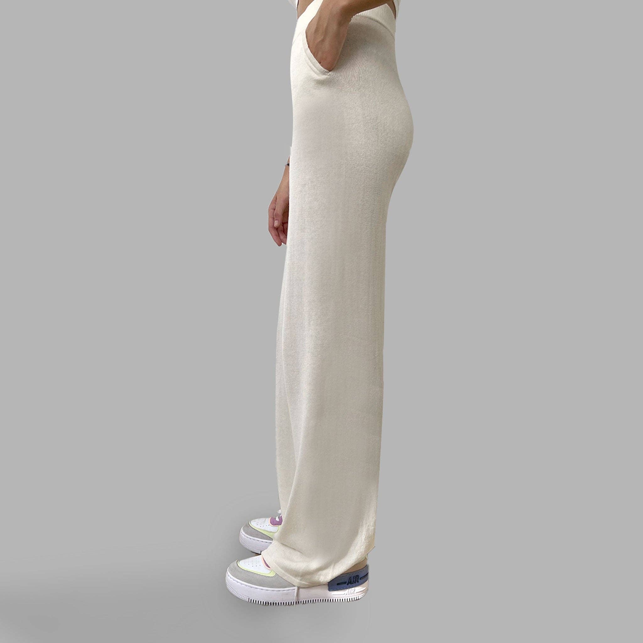 Weiße High-Waist-Hose mit weitem Bein