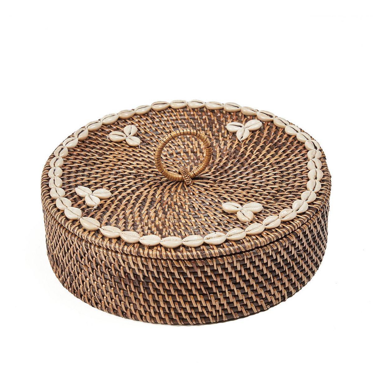 Plateau de service en rotin avec compartiments et couvercle – Marron naturel