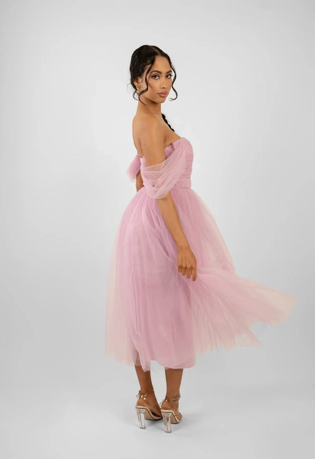 Melbourne Tulle Midi Dress in Pink