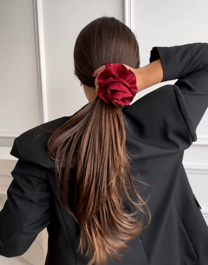 Dark Red Flower Scrunchie, SYLKI LONDON