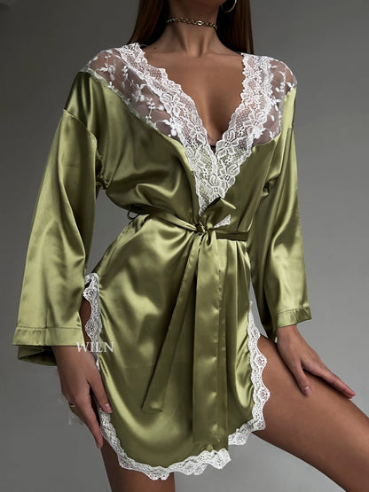 BLISS - Luxurious Satin &amp;amp; Lace Dressing Gown, WILN