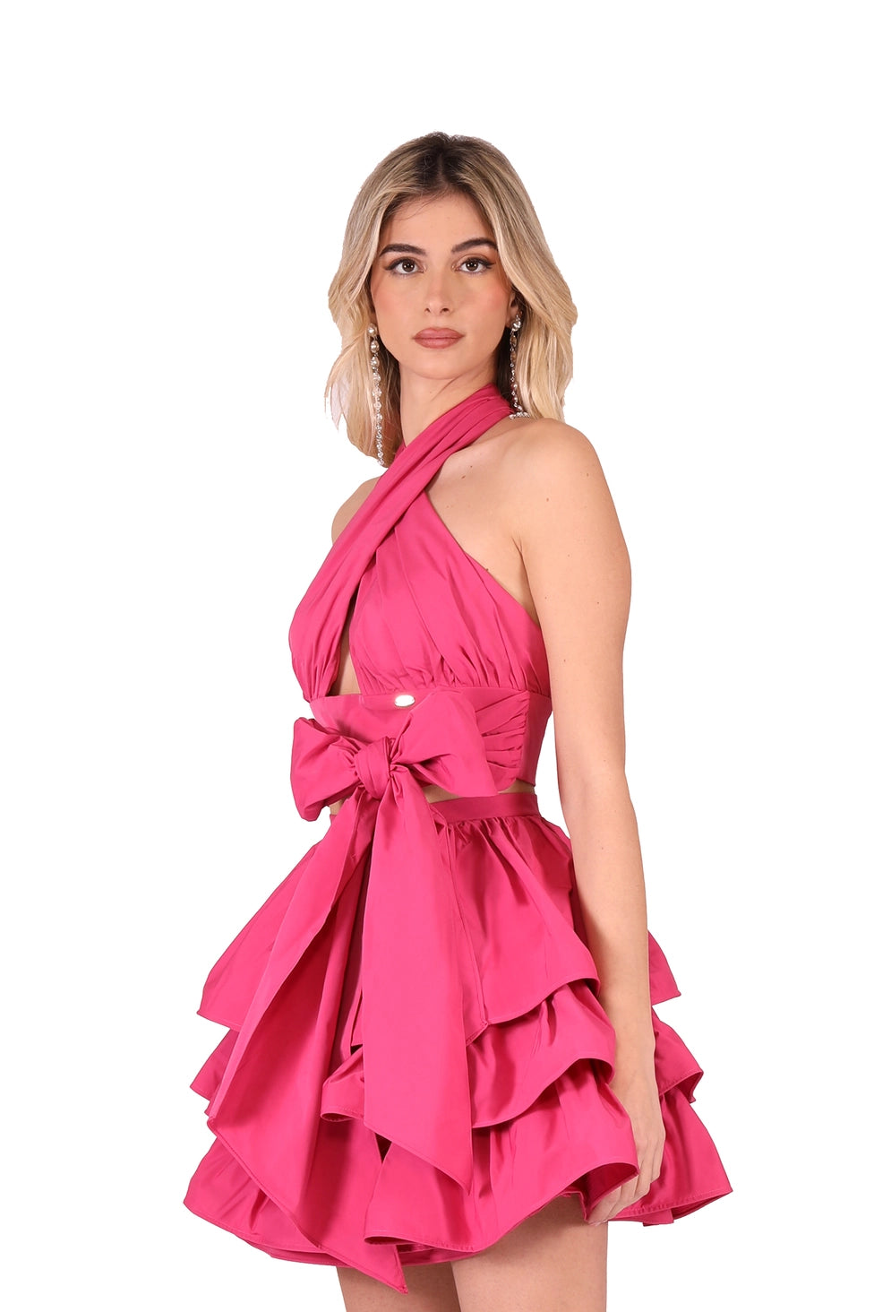 Short dress in fuschia with Rosette, Kuea Italian Style 