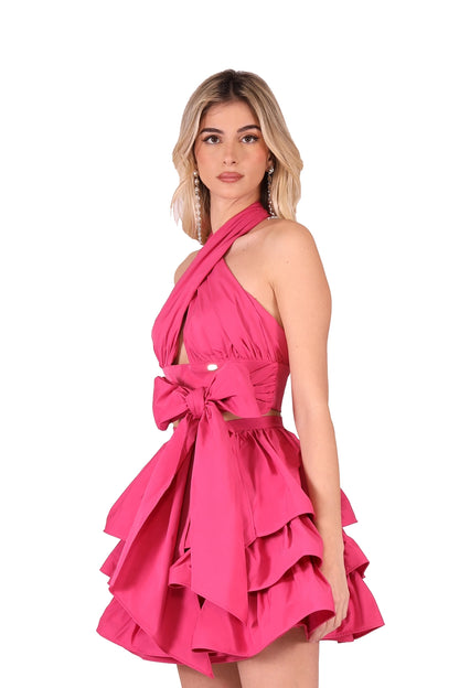 Short dress in fuschia with Rosette, Kuea Italian Style 