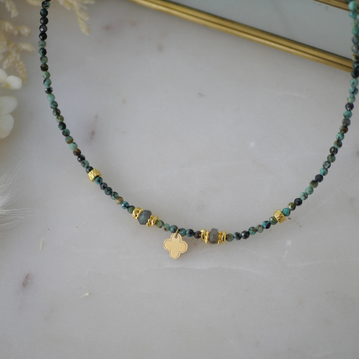 Necklace with Labradorite, Gold Plated Charms and optional Stones 