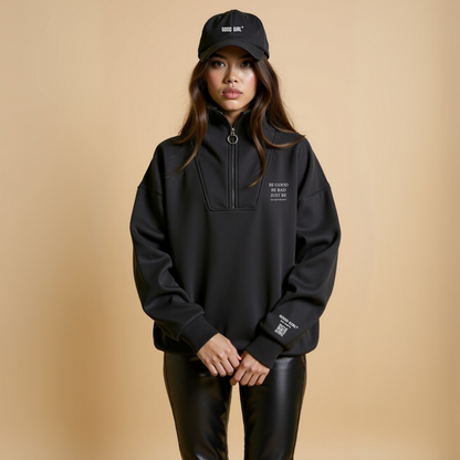 Half Zip Sweat “BE GOOD BE BAD JUST BE” – Black / Mint / Baby Blue