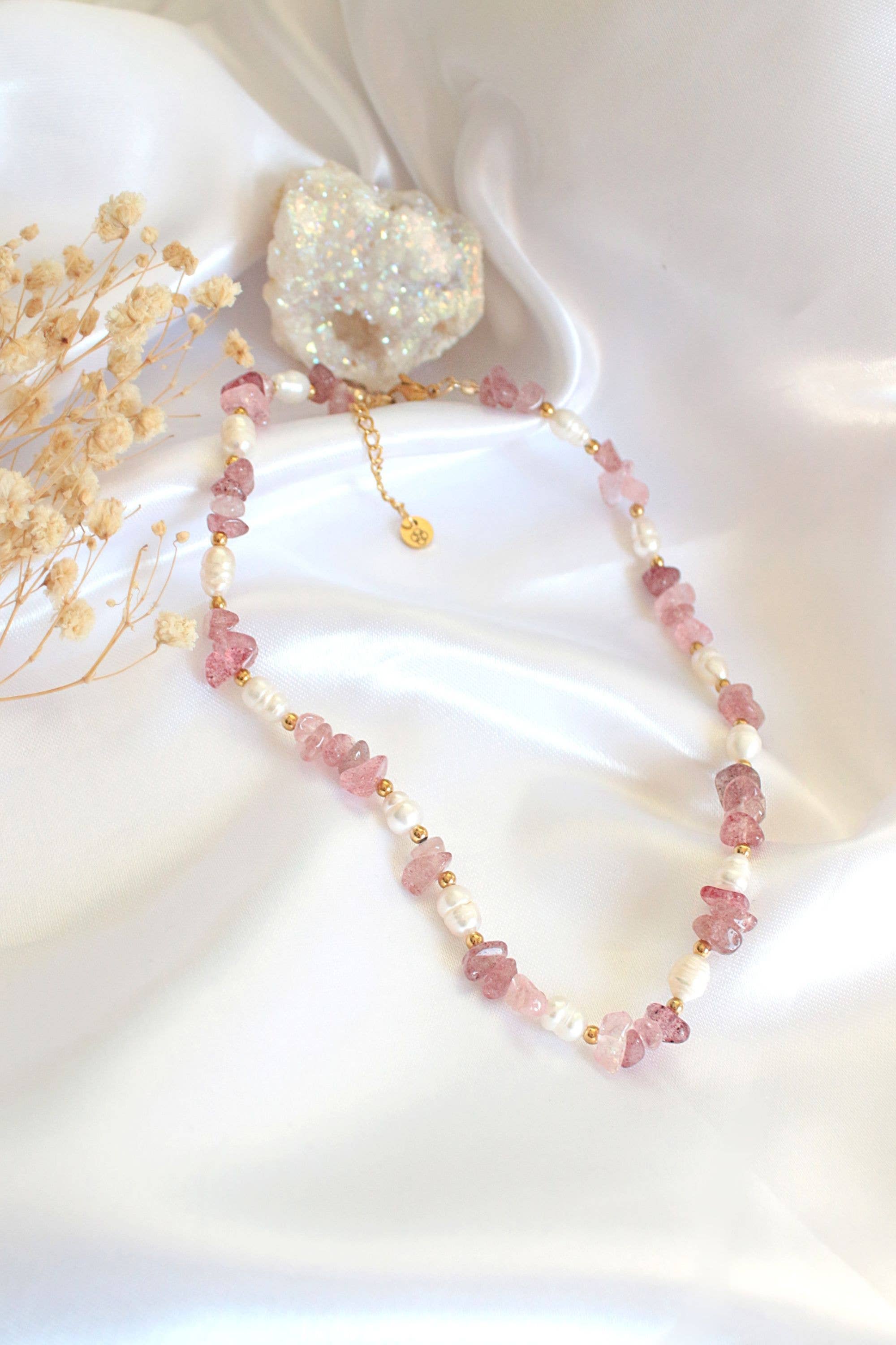 Ras de Cou Fait Main | Quartz Fraise &amp; Perles d&