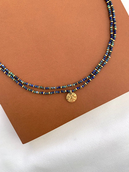 Necklace of Lapis Lazuli stones + Gold Plated Serpentine Chain, Victoire Collection