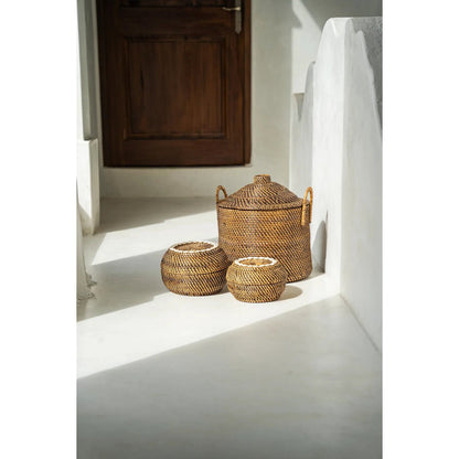 Rattan-Aufbewahrungskorb mit Deckel &amp; Muscheln | Peek-a-Boo Small