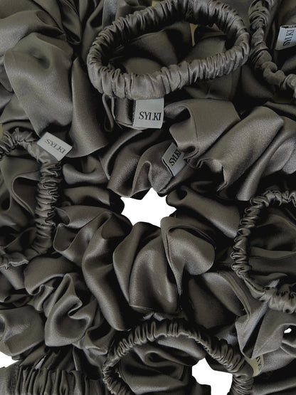 Luna Grey Pure Silk Scrunchie